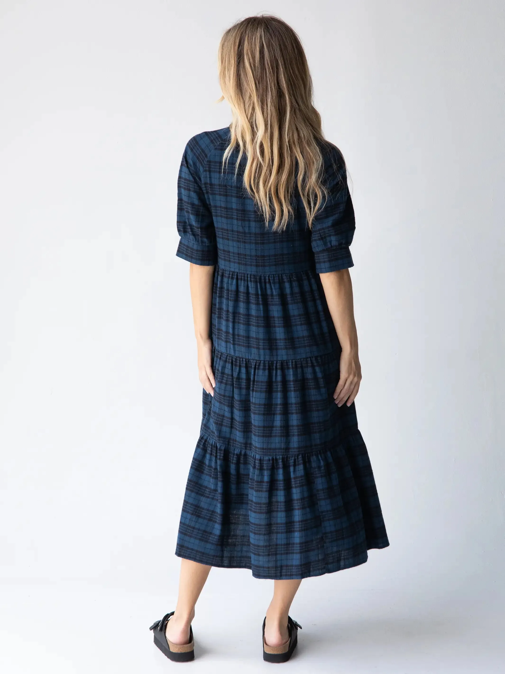 Flannel Rebecca Midi Dress - Blue Black Plaid