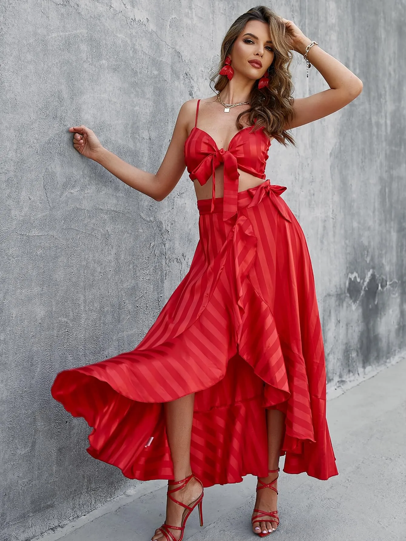 Florencia Red Two-Piece Ruffle Maxi Dress