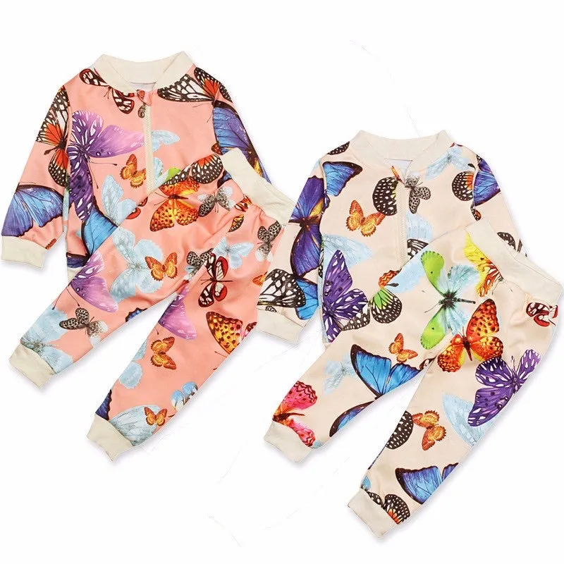 Girls Butterfly Zipped Top And Pants 2 Pcs Set