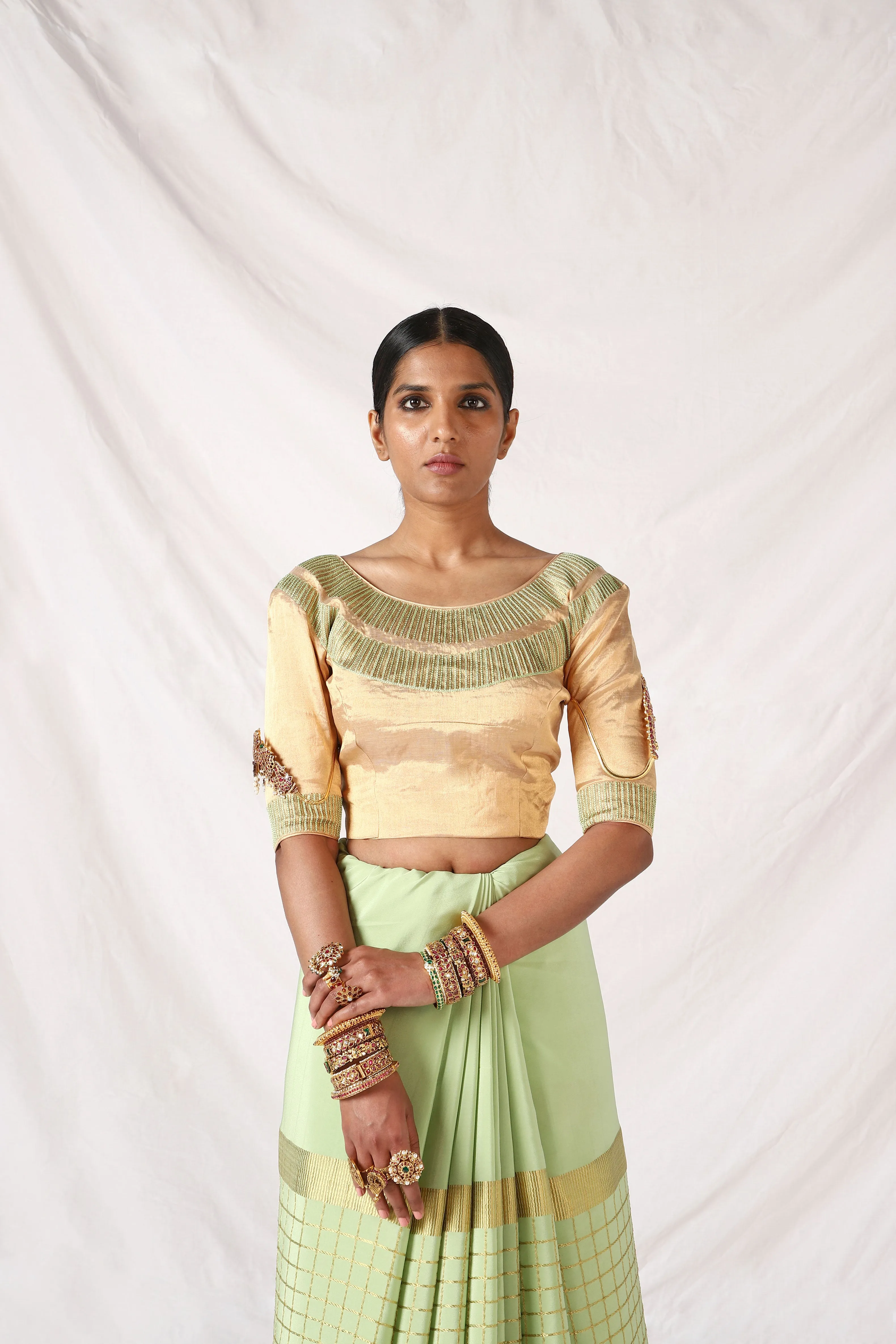 Golden Blouse with hand embroidery