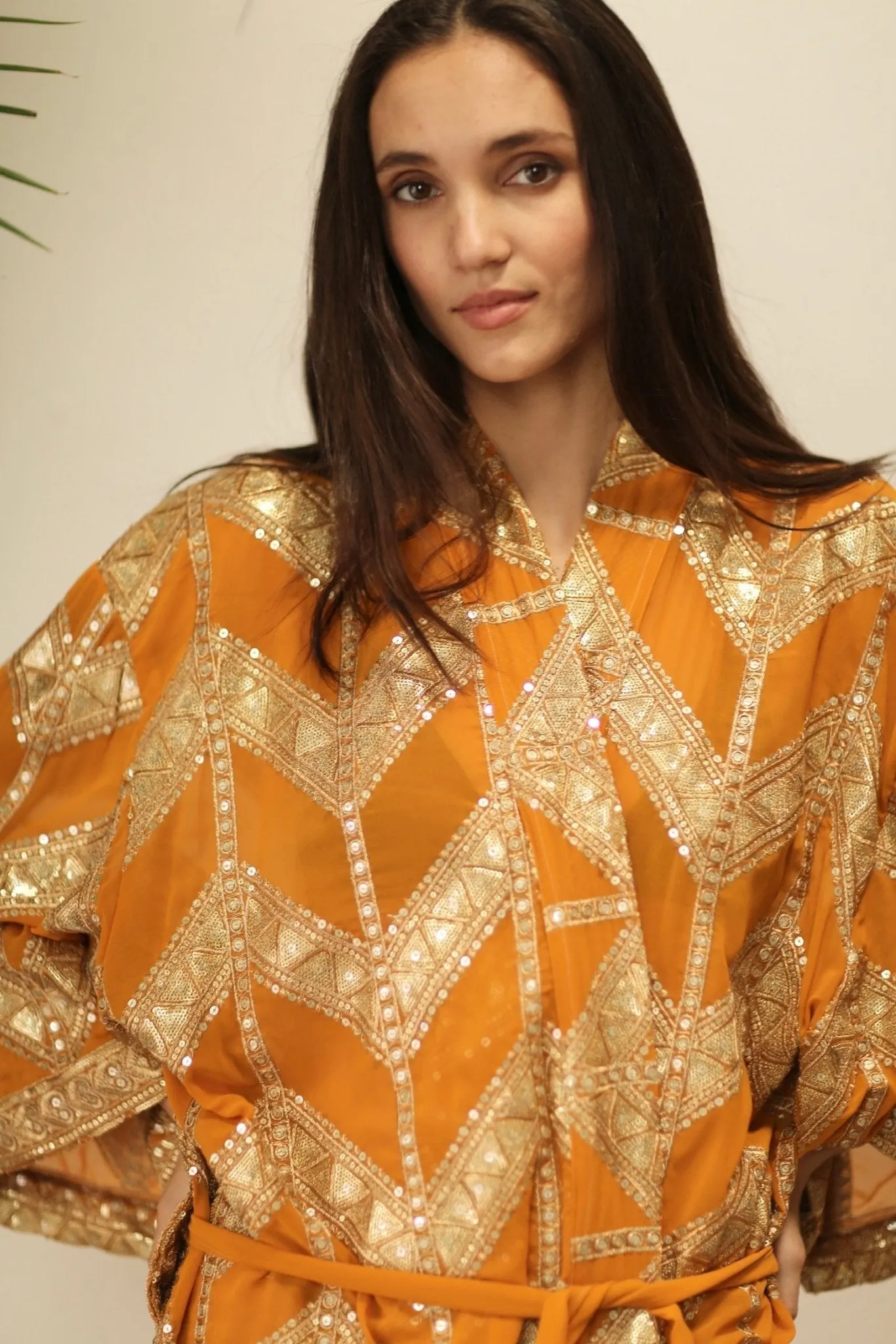 GOLDEN EMBROIDERED SILK KIMONO