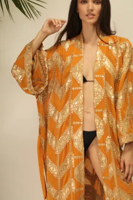 GOLDEN EMBROIDERED SILK KIMONO