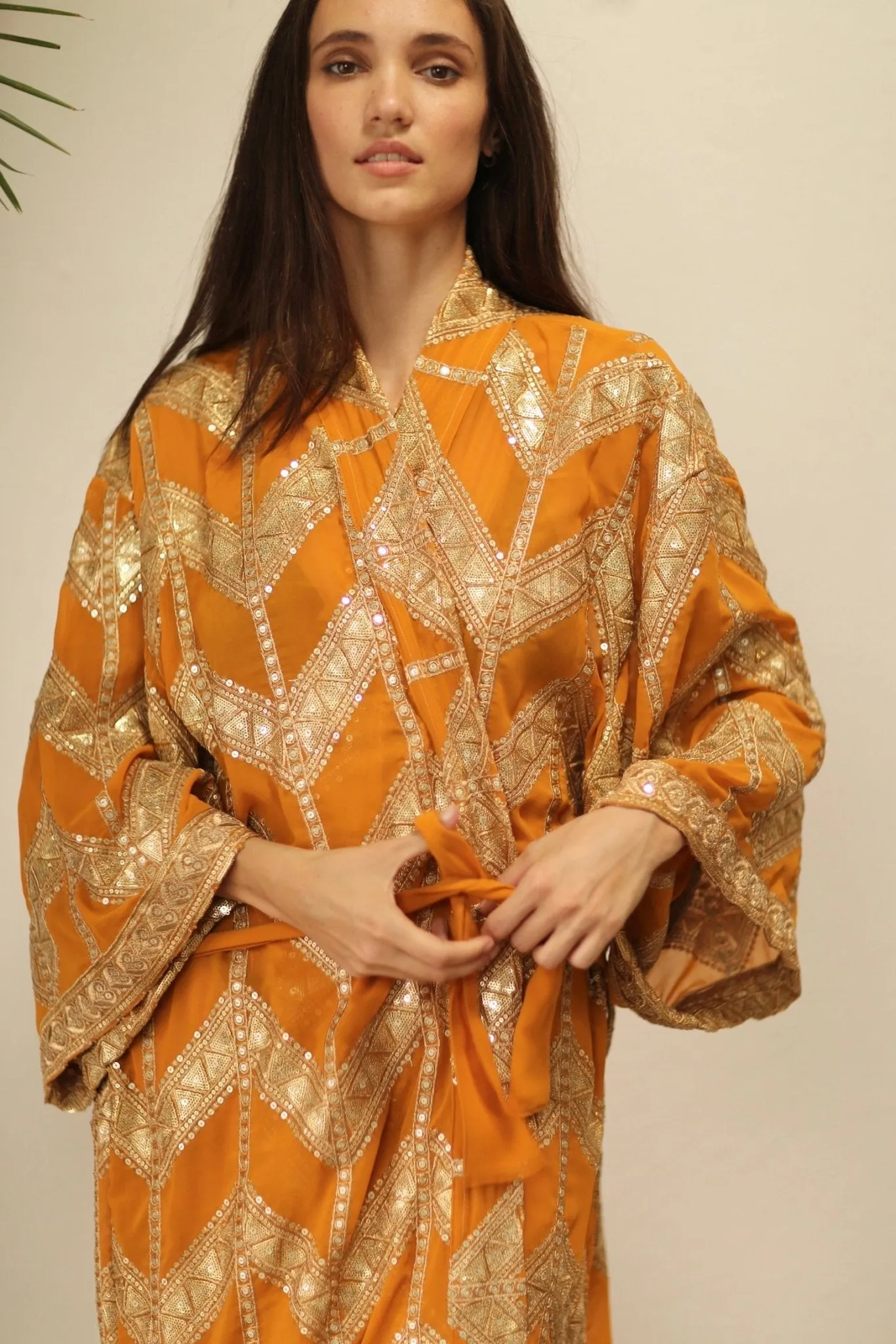 GOLDEN EMBROIDERED SILK KIMONO