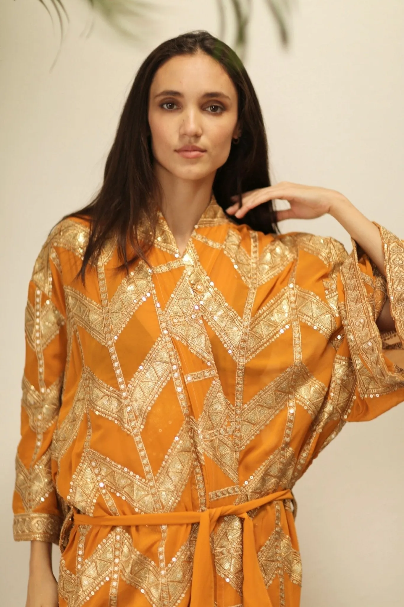 GOLDEN EMBROIDERED SILK KIMONO