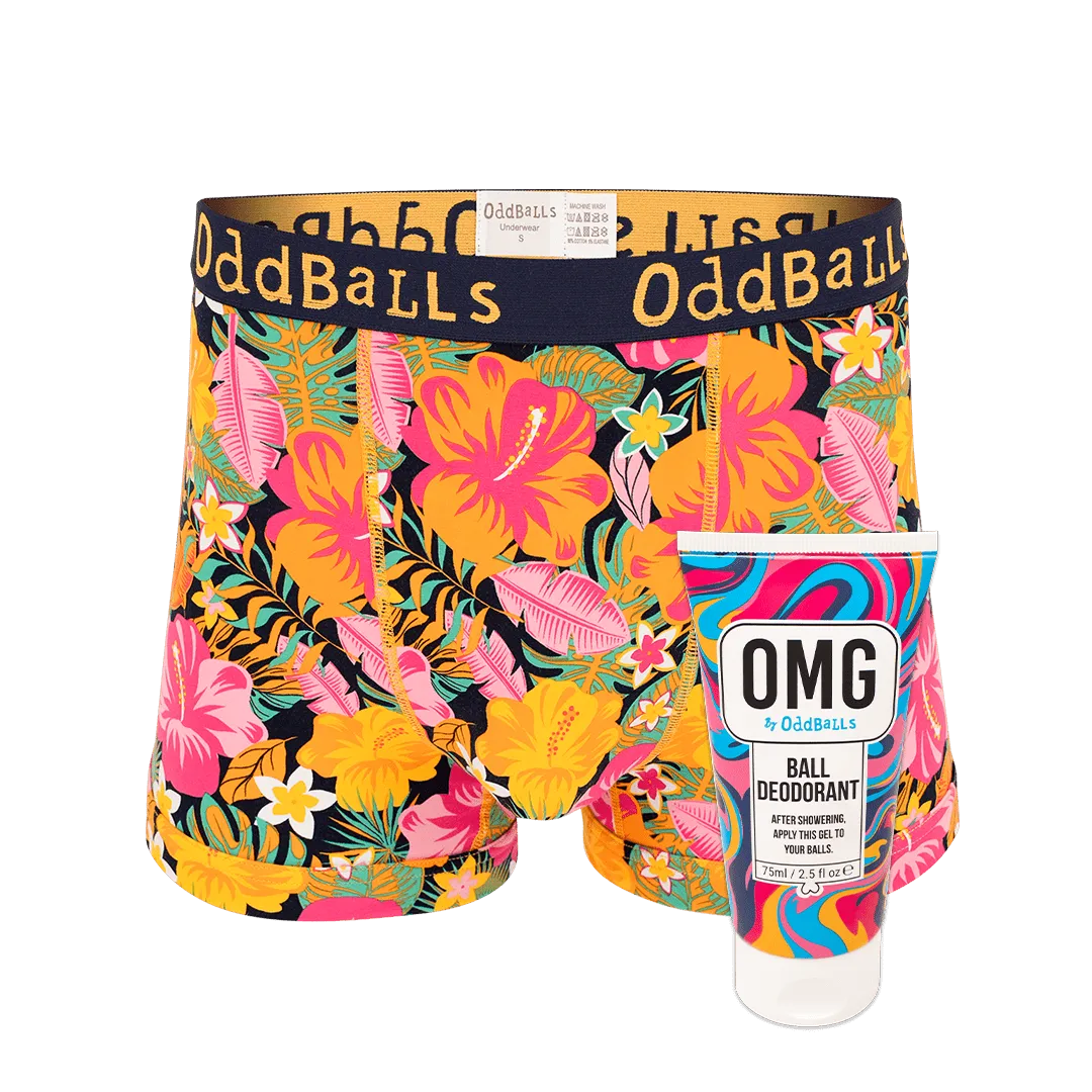 Hibiscus - Mens Boxer Shorts & Ball Deodorant Bundle