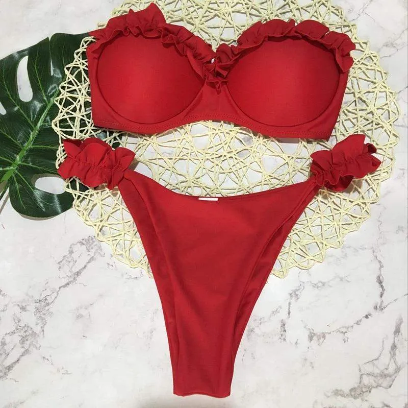 Hot Frilly Red Push Up Bikini