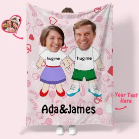 I LOVE U Custom Names Blanket Personalized Face Couple Blanket