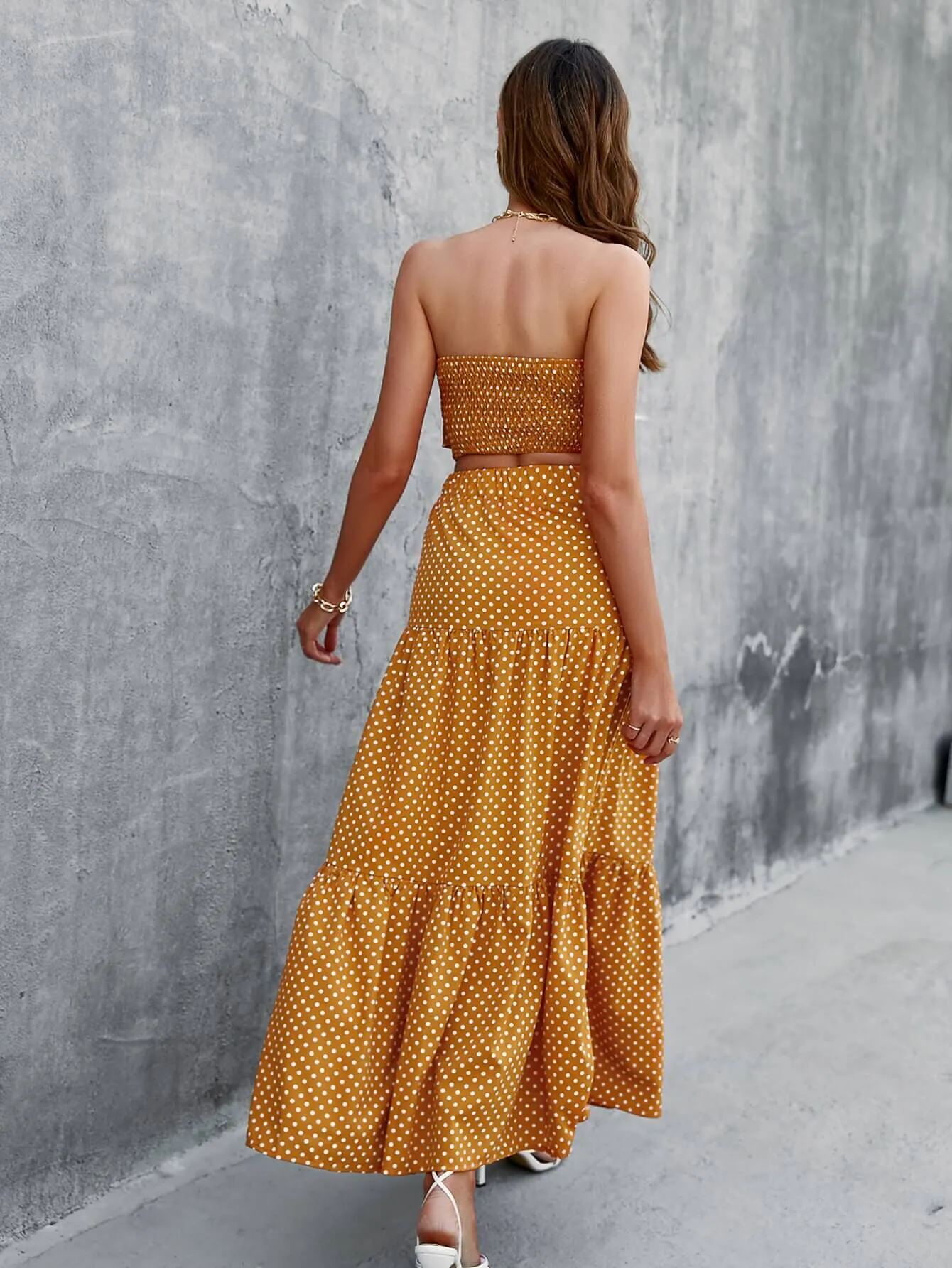 Jonie Strapless Yellow Polka Dot Two-Piece Maxi Dress