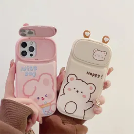 Kawaii 3D Cute Bunny Bear iPhone Case With Mirror