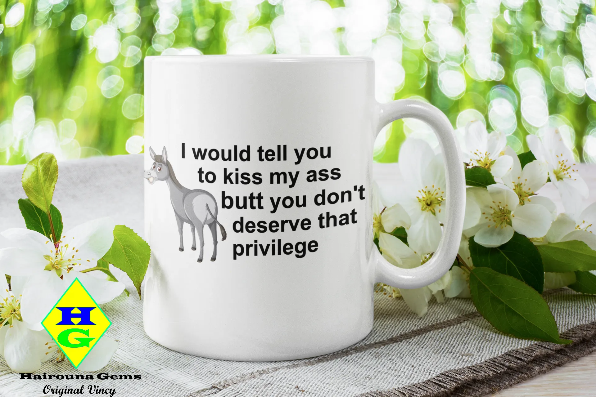 Kiss My Ass Sarcastic White Glossy Mug (Left hand)