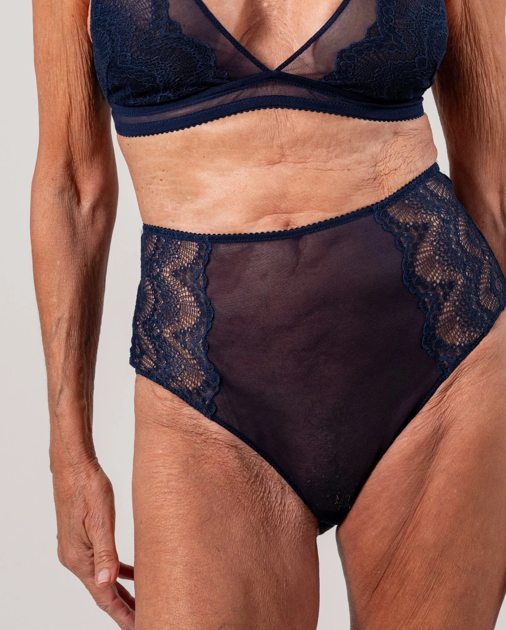 Lace Mesh Highwaist Briefs Navy