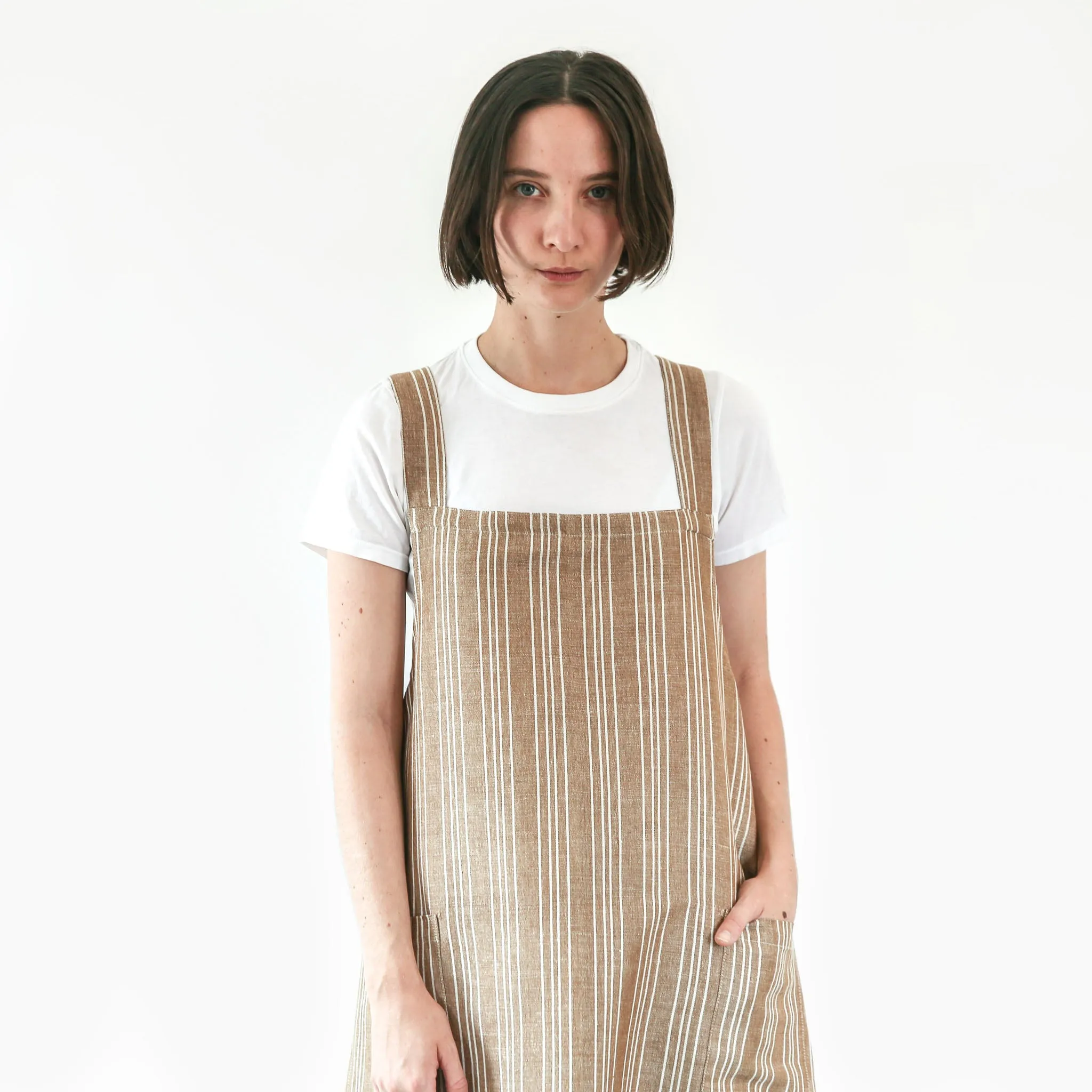 Linen / Cotton Small Ticking Crossback Apron