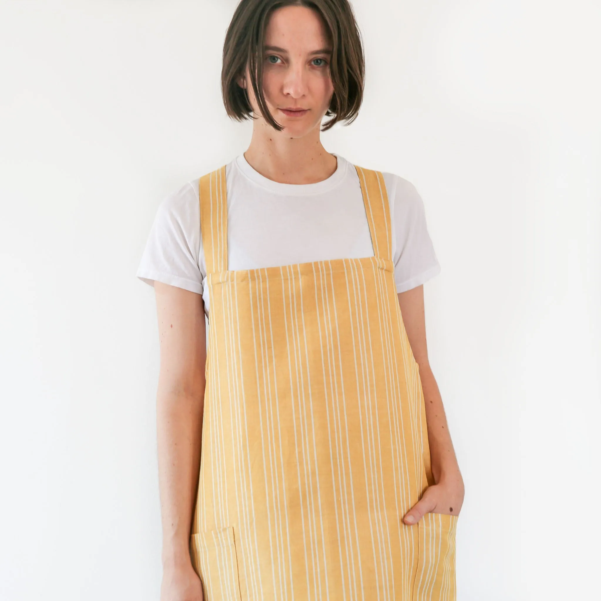 Linen / Cotton Small Ticking Crossback Apron