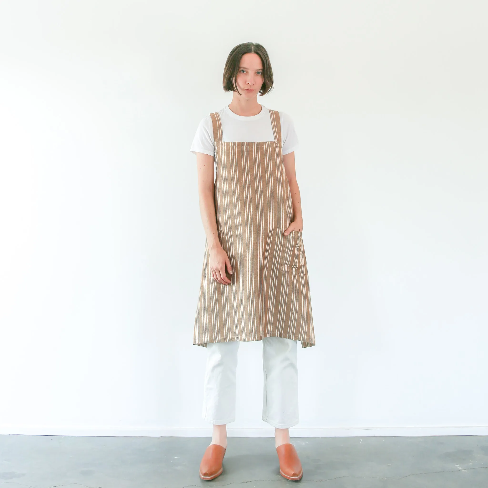 Linen / Cotton Small Ticking Crossback Apron