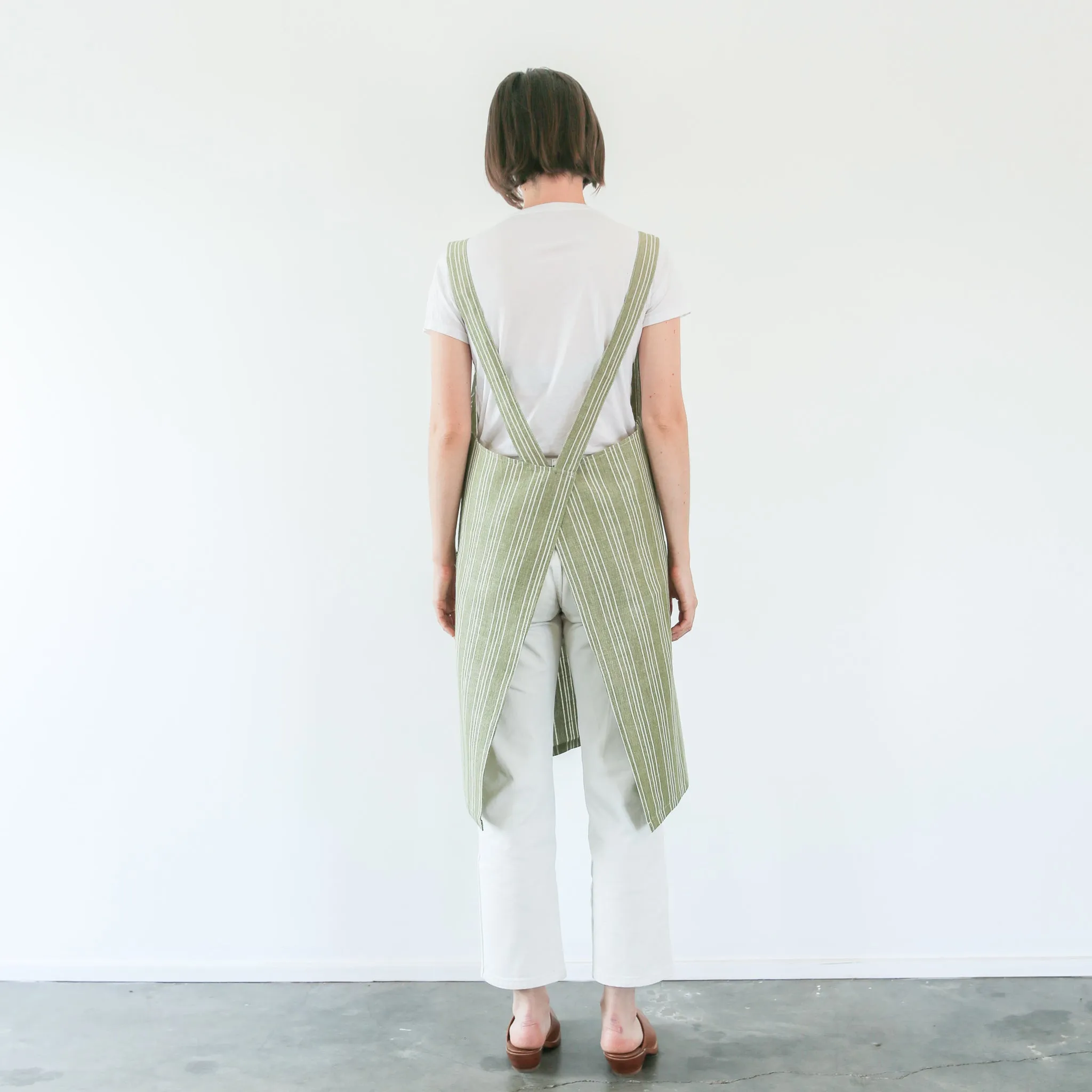 Linen / Cotton Small Ticking Crossback Apron