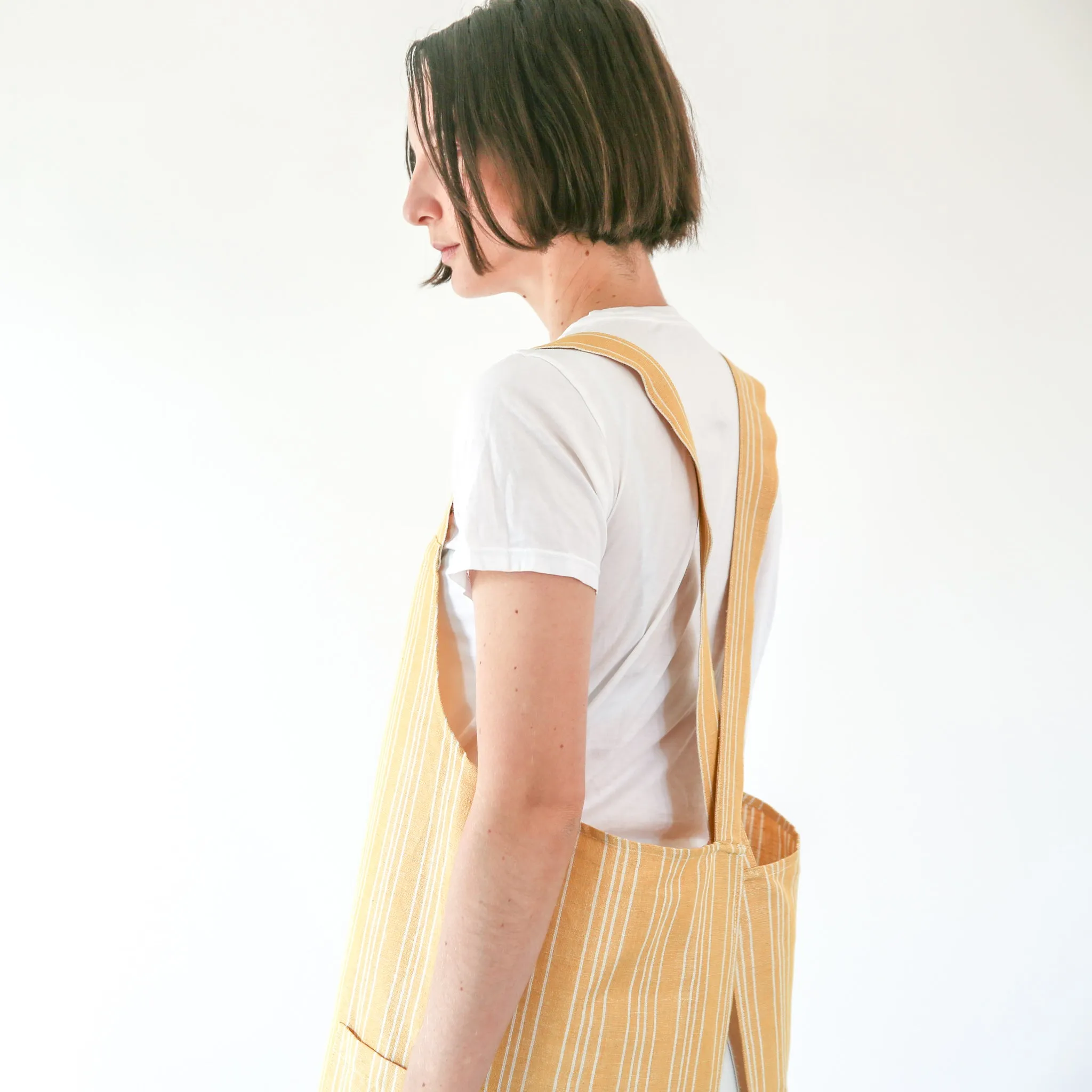 Linen / Cotton Small Ticking Crossback Apron