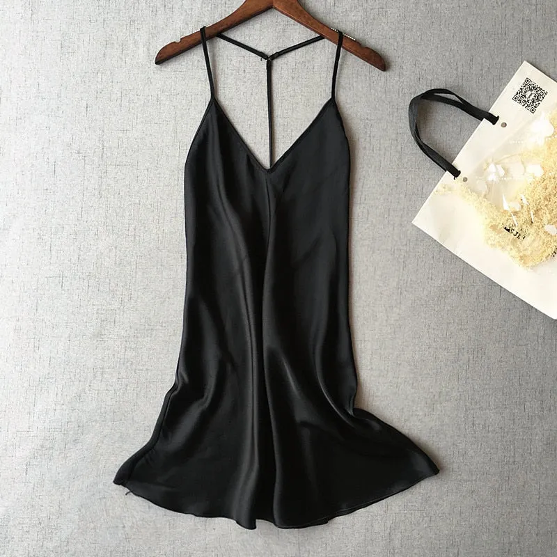 Lisacmvpnel Spaghetti Strap Blackless Women Nightgown Deep V Fashion Female Lingerie