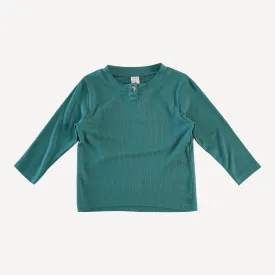 long sleeve essential button boxy tee | blue cypress | modal skinny rib