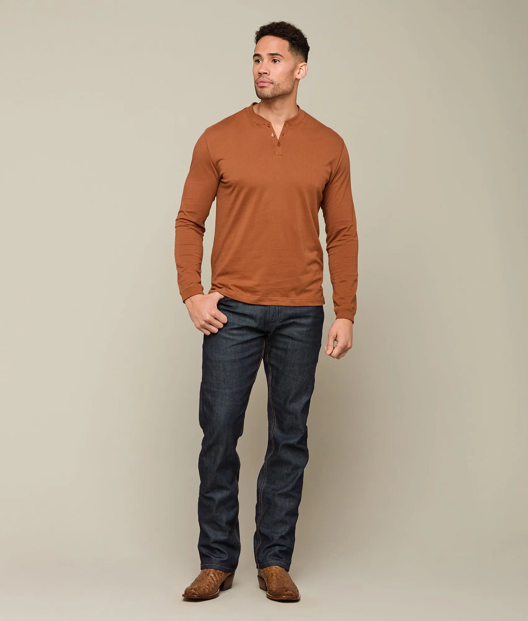 Lucchese Pima Cotton Henley :: Brick Red