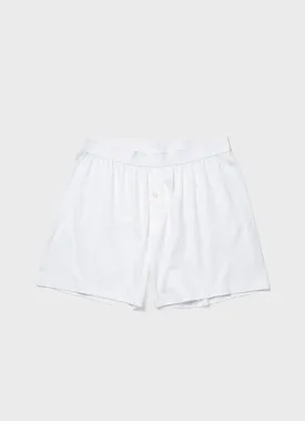 Men's Sea Island Cotton One-Button Boxer Shorts in White