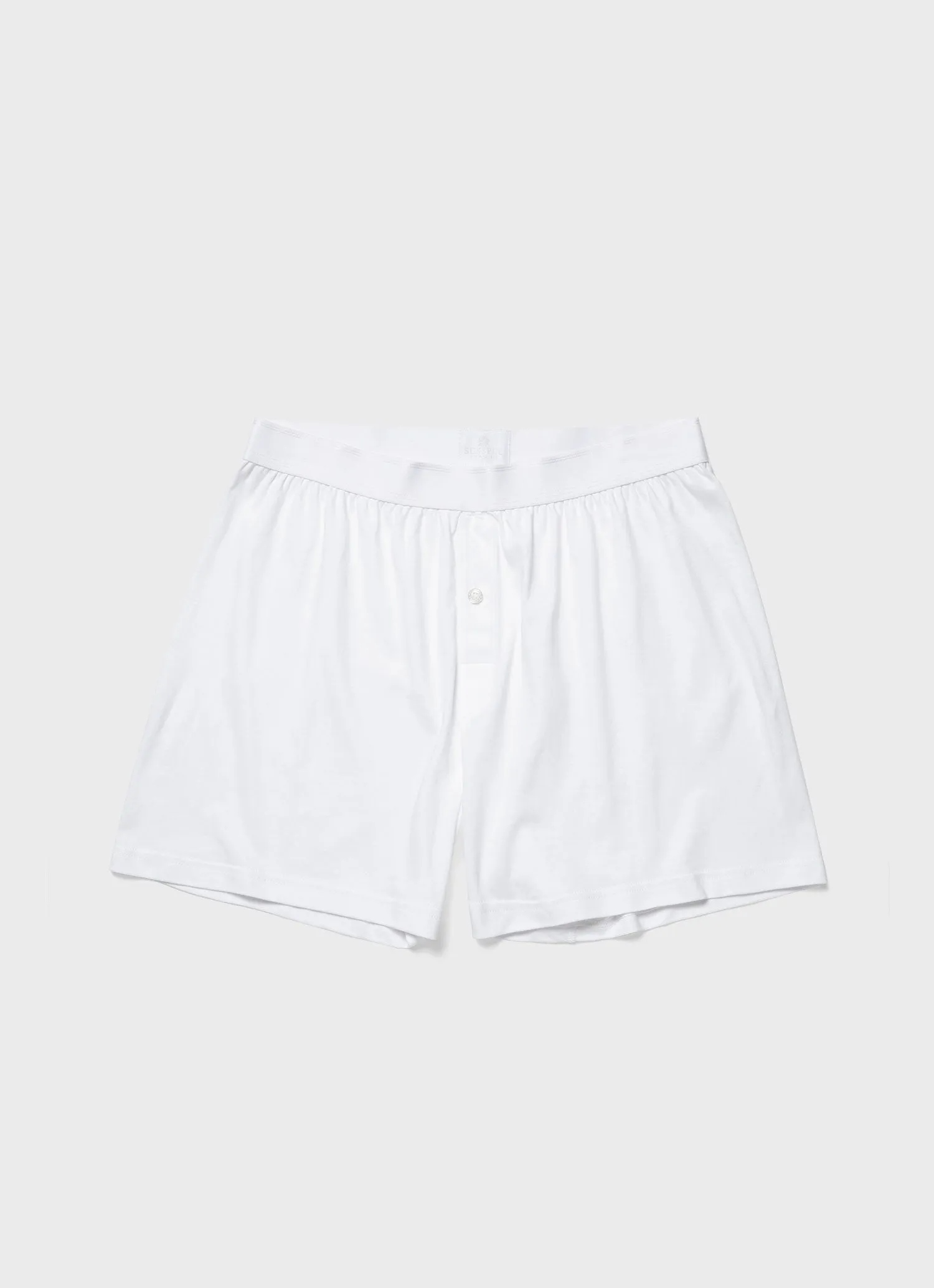 Men's Sea Island Cotton One-Button Boxer Shorts in White