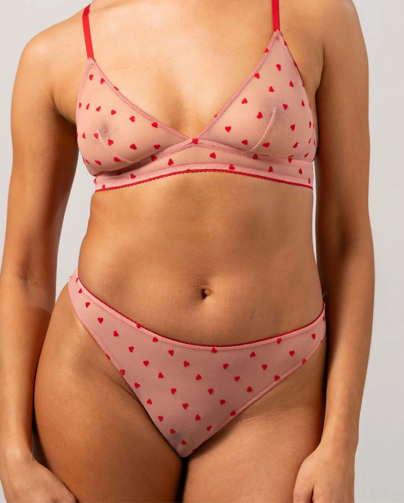 Mesh Bikini Briefs Pale Pink/Deep Red