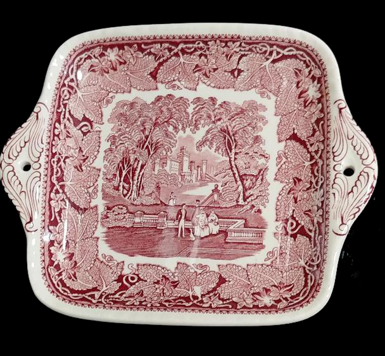 MINT CONDITION - NEVER USED - VINTAGE MASON'S VISTA PINK / RED TRANSFERWARE CAKE PLATE OR SANDWICH PLATE - NO CRAZING - NEVER USED - MADE IN ENGLAND