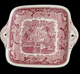 MINT CONDITION - NEVER USED - VINTAGE MASON'S VISTA PINK / RED TRANSFERWARE CAKE PLATE OR SANDWICH PLATE - NO CRAZING - NEVER USED - MADE IN ENGLAND