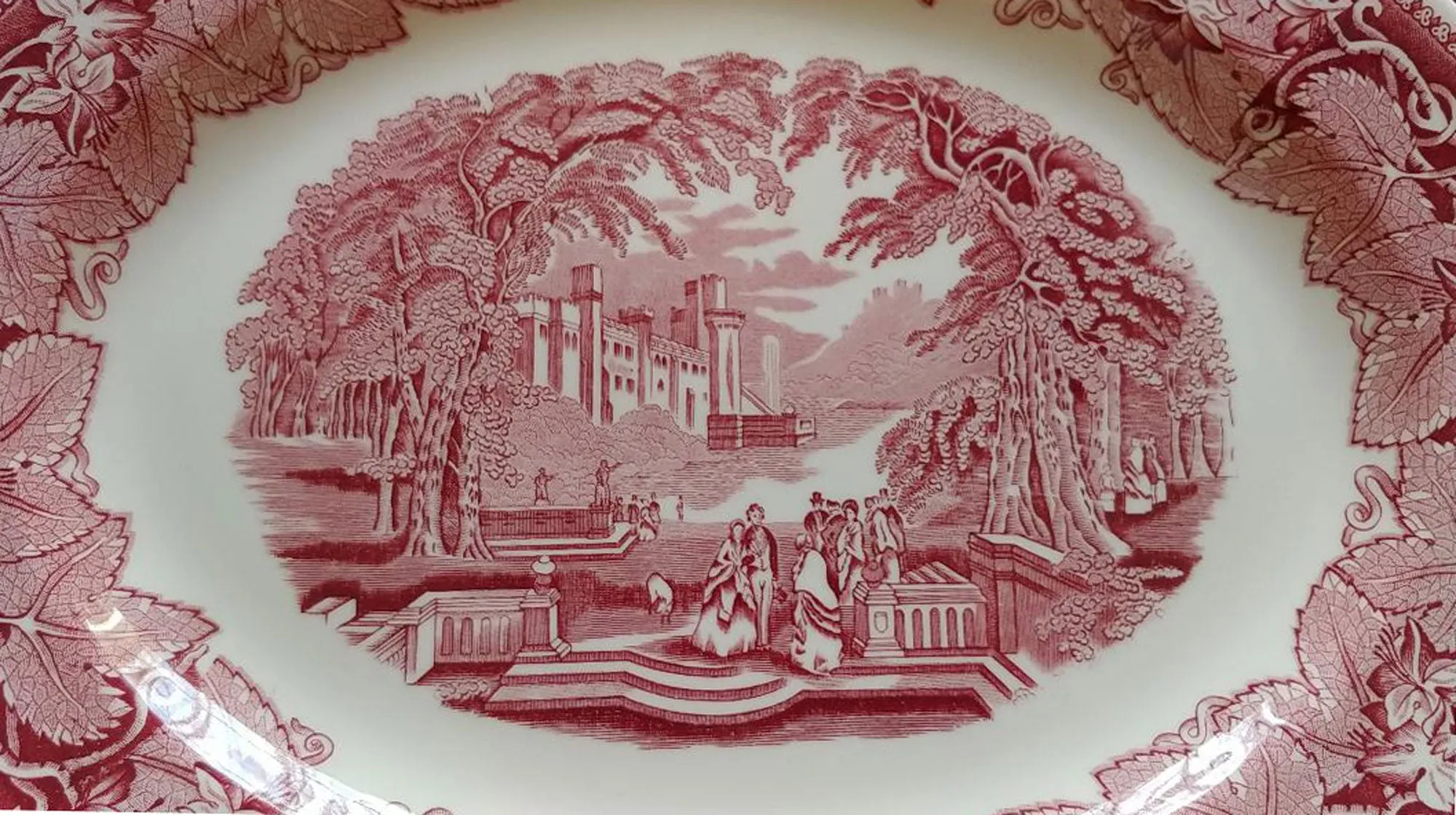 MINT CONDITION - VINTAGE MASON'S VISTA PINK / RED TRANSFERWARE EXTRA LARGE PLATTER 15-1/2" - NO CRAZING - NEVER USED - MADE IN ENGLAND