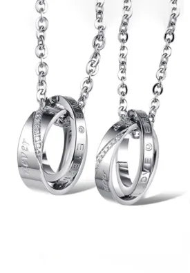 Never Change Interlocking Ring Pendant on Chain Necklace in Silver