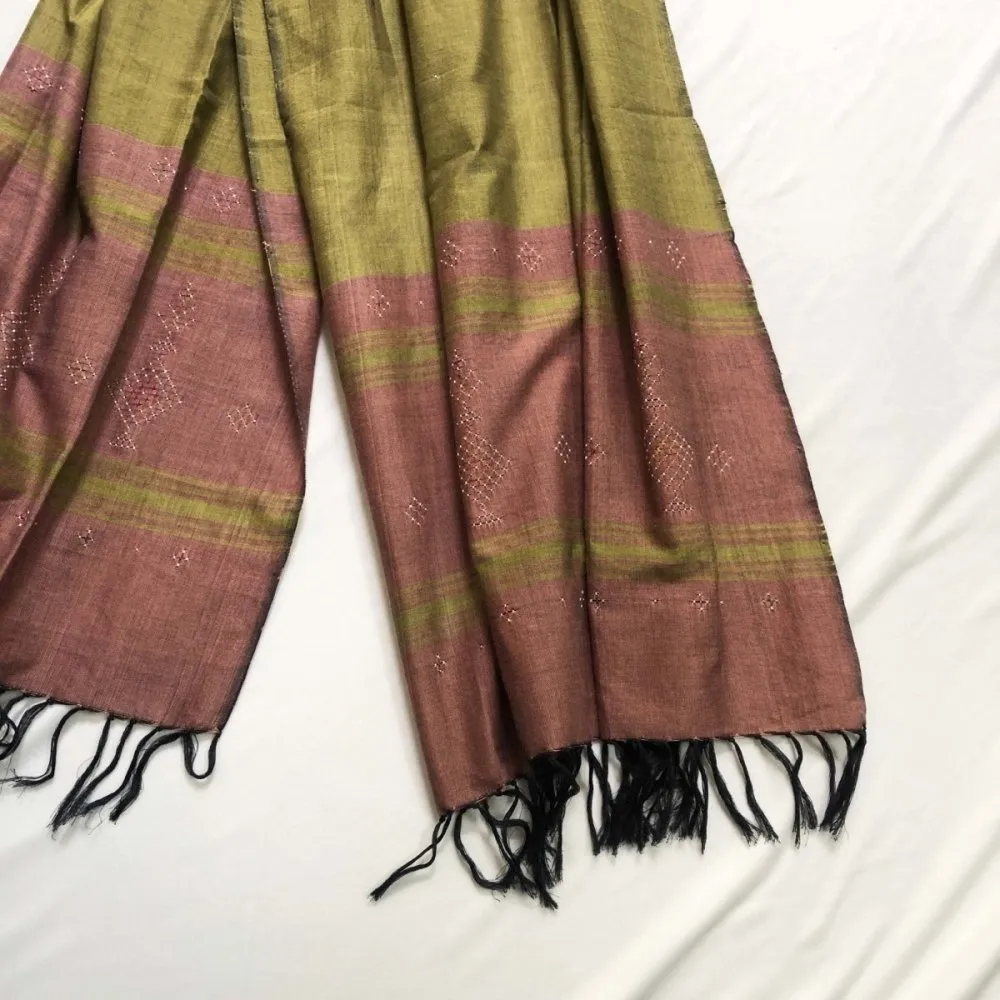 Olive & Pink Handwoven Beaded Long Stole