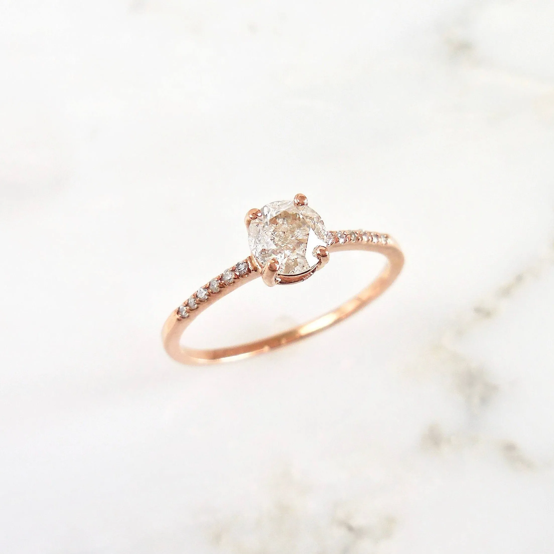 Salt and Pepper Diamond Engagement Ring - Rose Gold Diamond Engagement Ring - Grey Diamond Ring