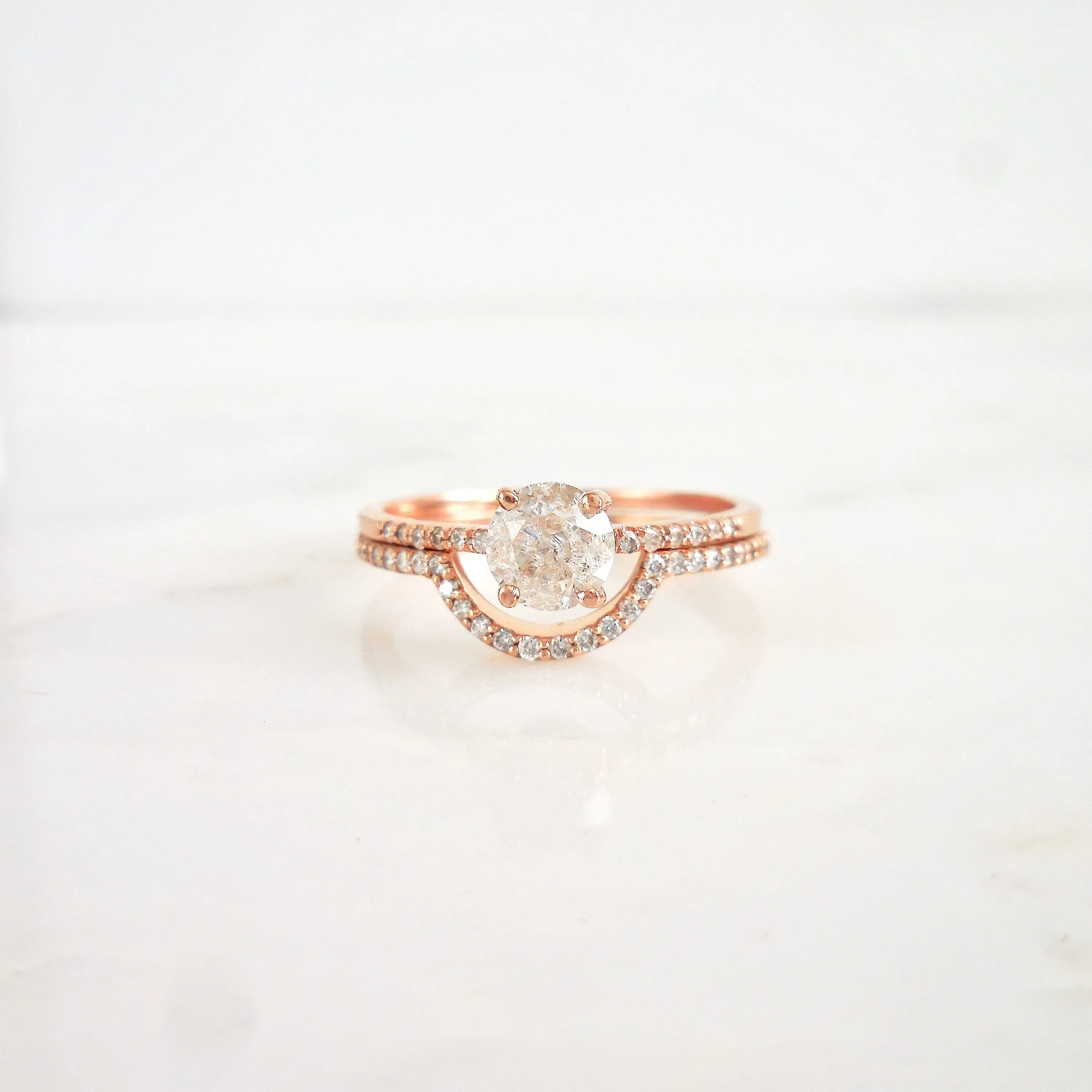 Salt and Pepper Diamond Engagement Ring - Rose Gold Diamond Engagement Ring - Grey Diamond Ring