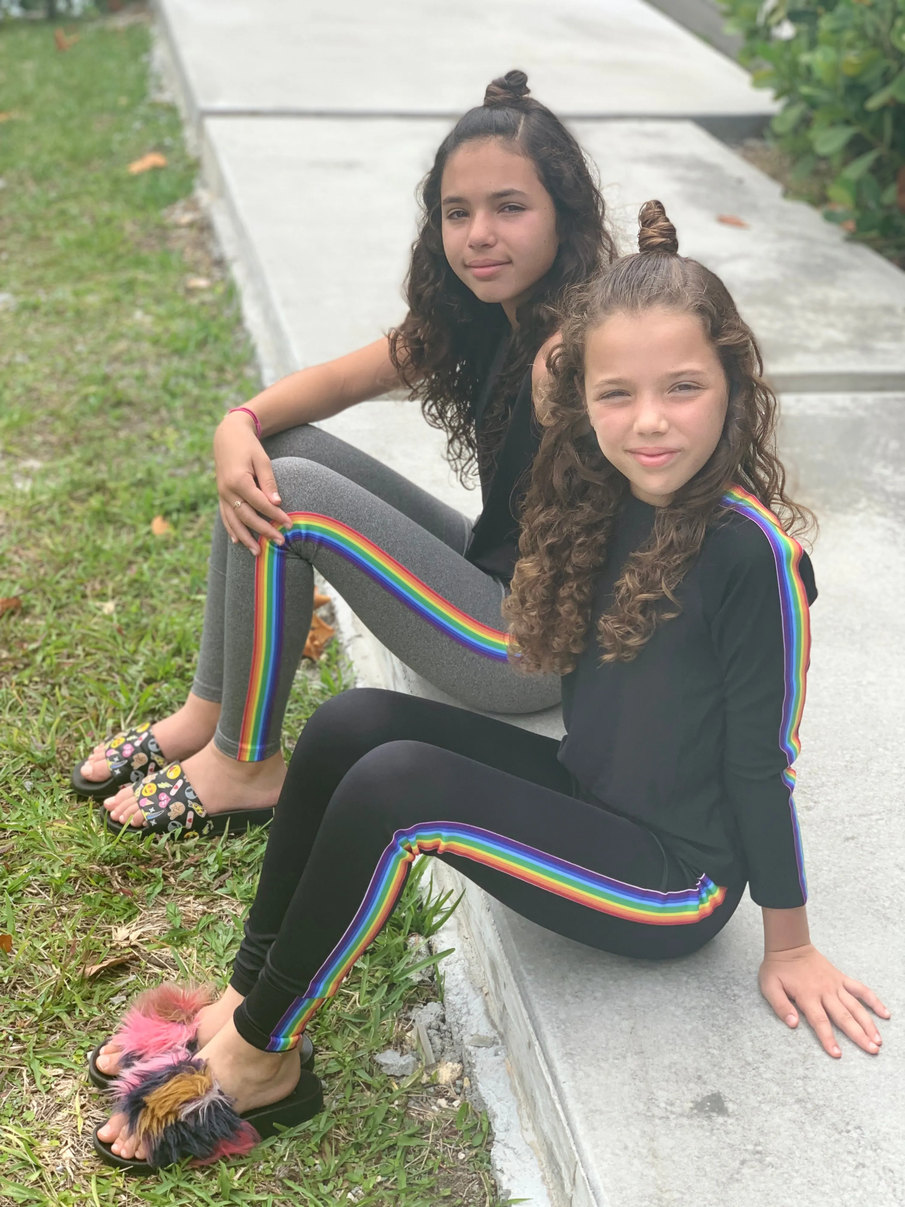 Stripe Rainbow Black Long Sleeve Tank