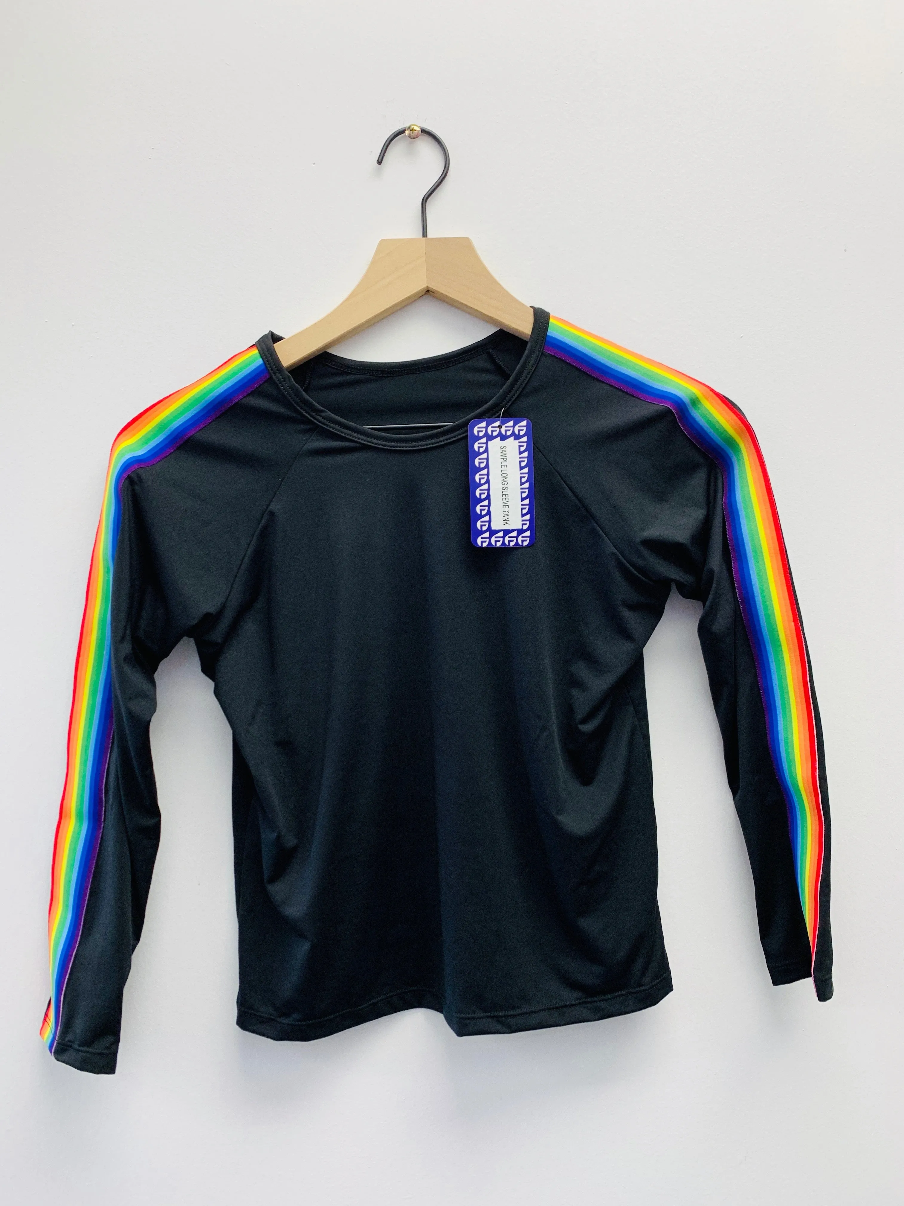 Stripe Rainbow Black Long Sleeve Tank