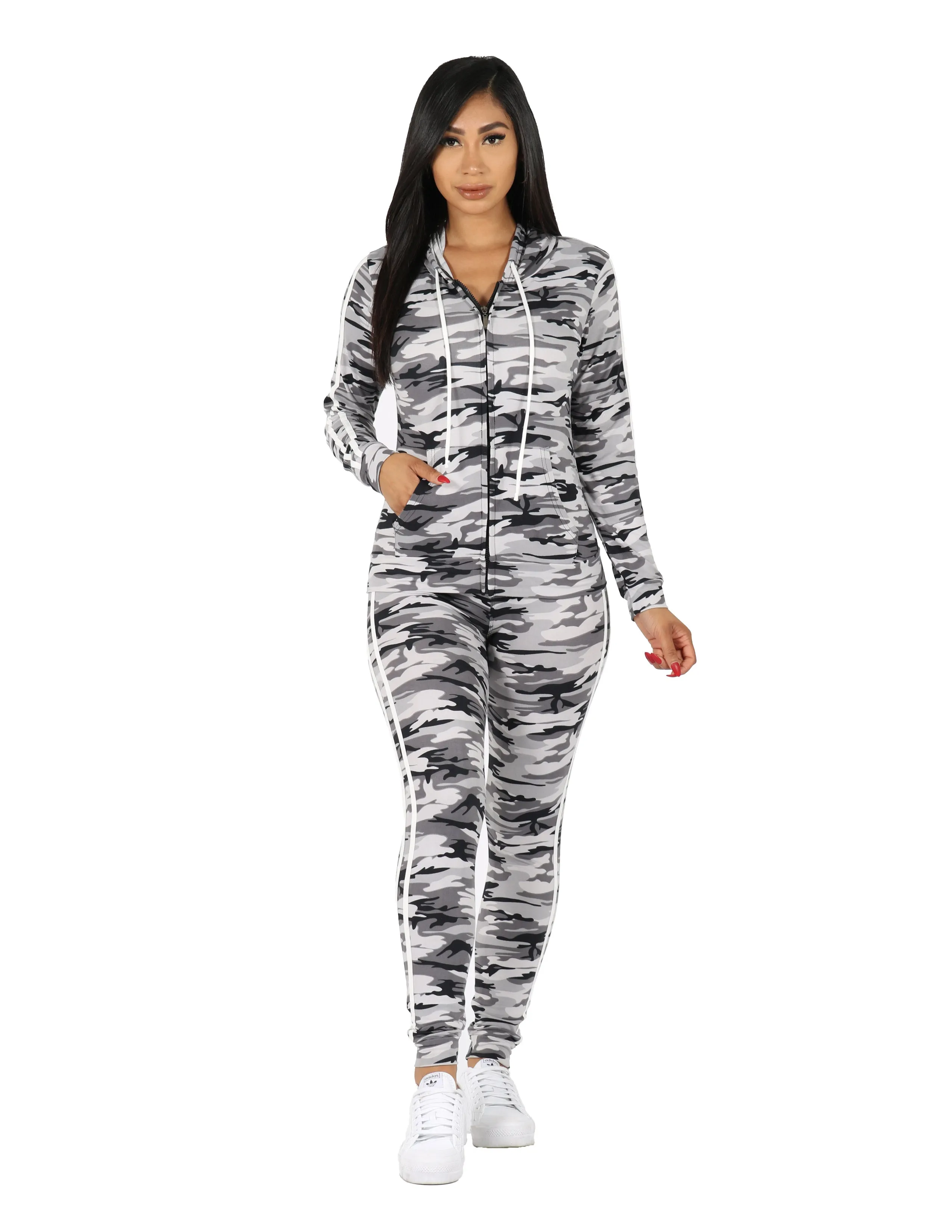 Zip It Up Camo Print Tracksuit  Hoodie and Leggings Set