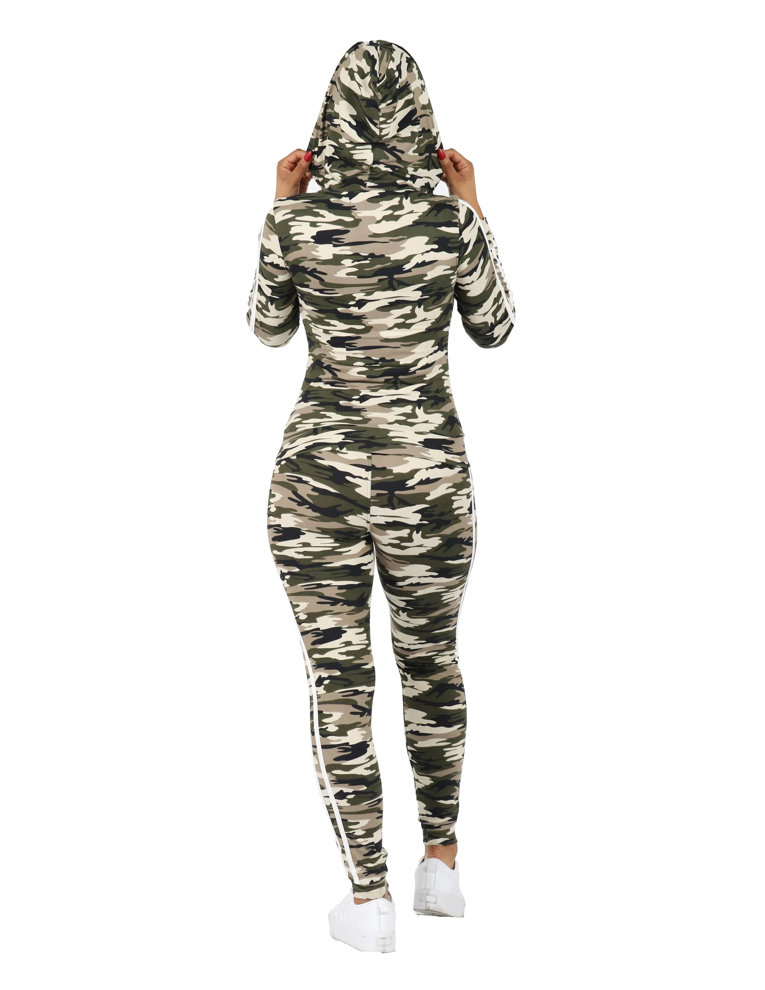 Zip It Up Camo Print Tracksuit  Hoodie and Leggings Set