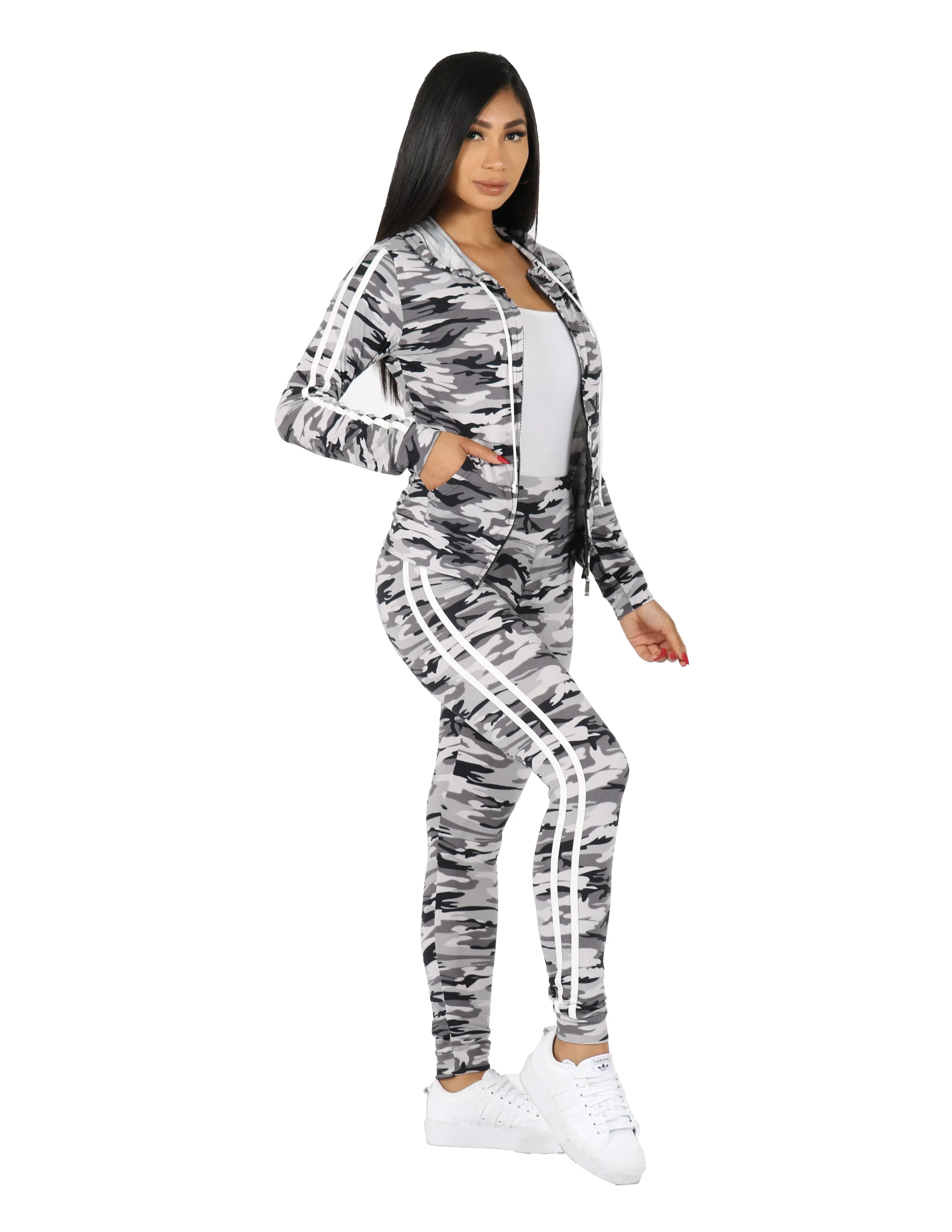 Zip It Up Camo Print Tracksuit  Hoodie and Leggings Set