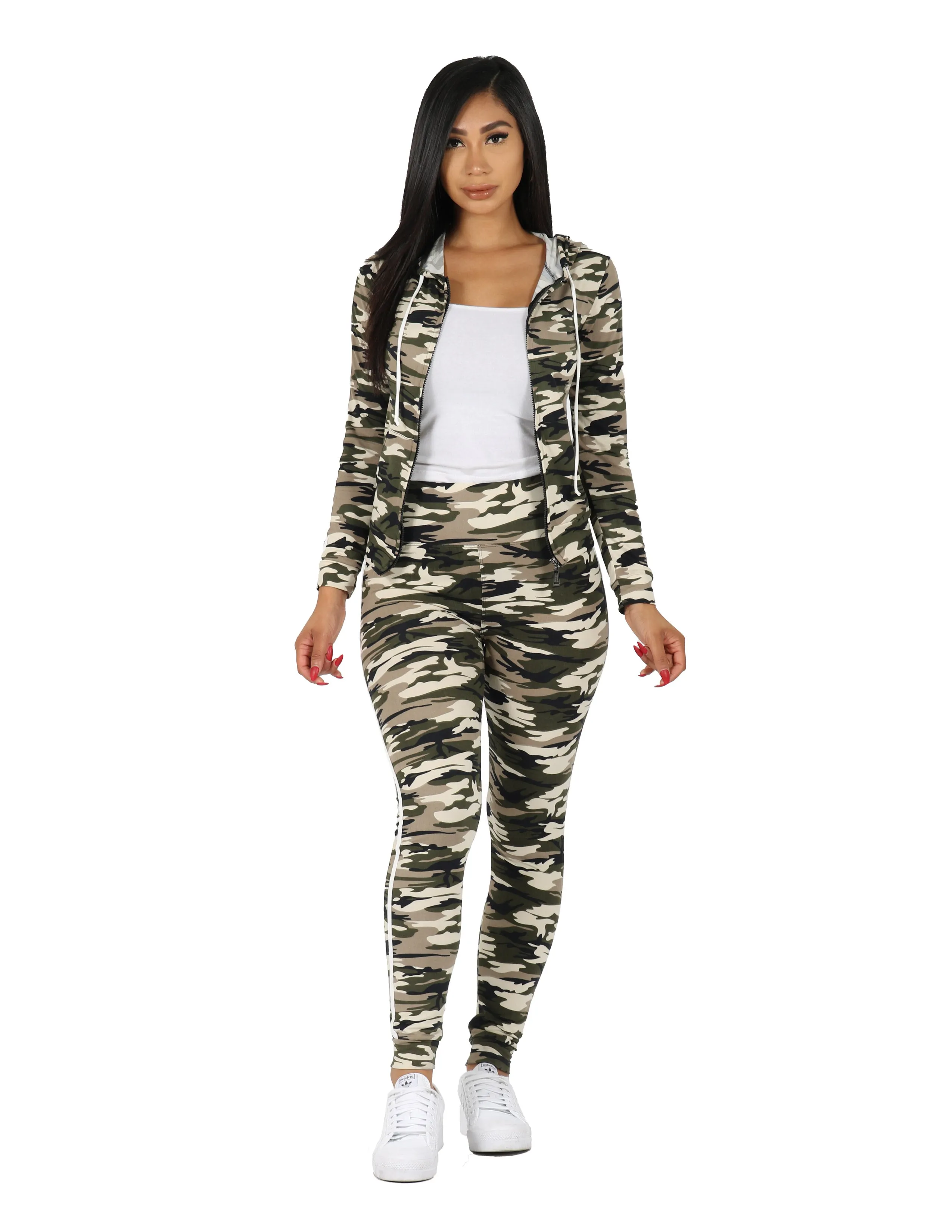 Zip It Up Camo Print Tracksuit  Hoodie and Leggings Set